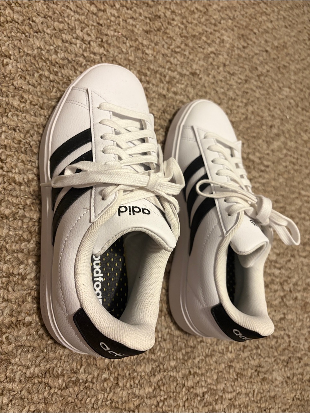 adidas women’s White Sneakers with Black Stripes